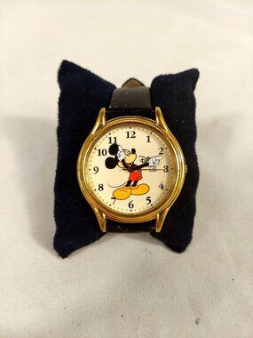 Disney SII Seiko Mickey Watch Date & Time Leather Band Vintage 1980"s